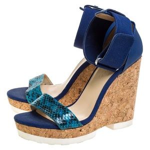 Jimmy Choo Neston Wedge, Blue Snakeskin